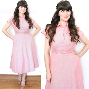 1940s Dress / 40s Dress / 1940s Red Cotton Day Dress