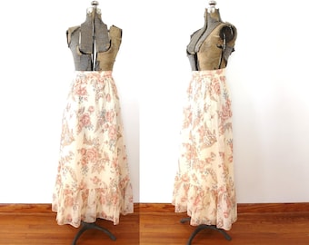 70er Boho Rock / 1970er Rock / 1970er Floral Maxi Rock