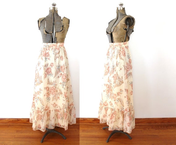 70s Boho Skirt / 1970s Skirt / 1970s Floral Maxi … - image 1