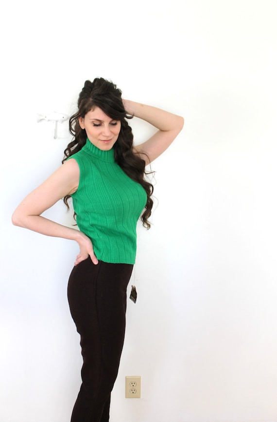 60s Sweater Blouse / 1960s Turtleneck Green Sweate