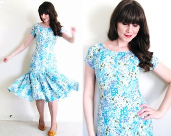 1950s Dress / Floral 50s Dress / 1950s Mermaid Dress