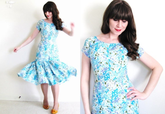 1950s Dress / Floral 50s Dress / 1950s Mermaid Dre