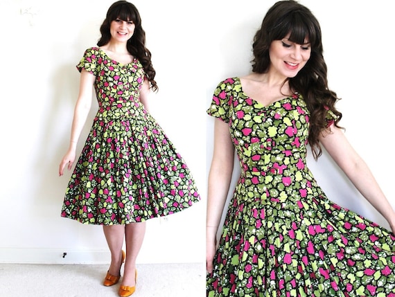 50s Dress / 1950s Dress / 50s Garden Party Full Sk