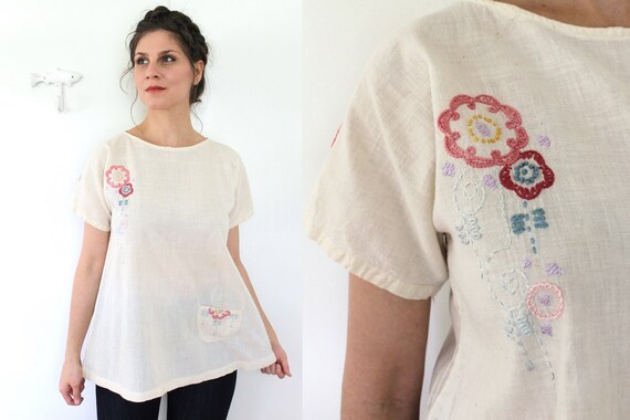 1920s Embroidered Blouse / 1920s 20s 1930s Tunic /