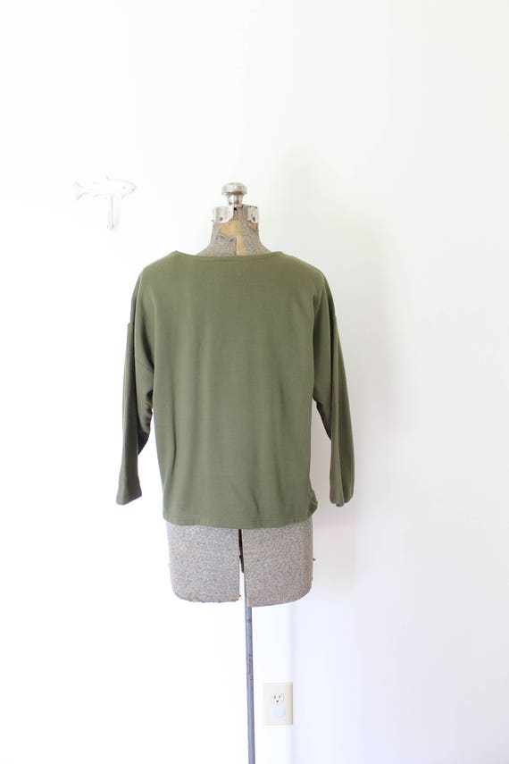 Vintage Cropped Sweatshirt / 1980s Hunter Green C… - image 4