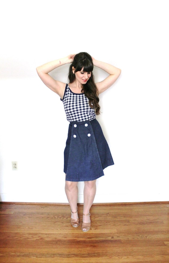 1960s Denim Skirt / 60s Nautical Sailor High Waist