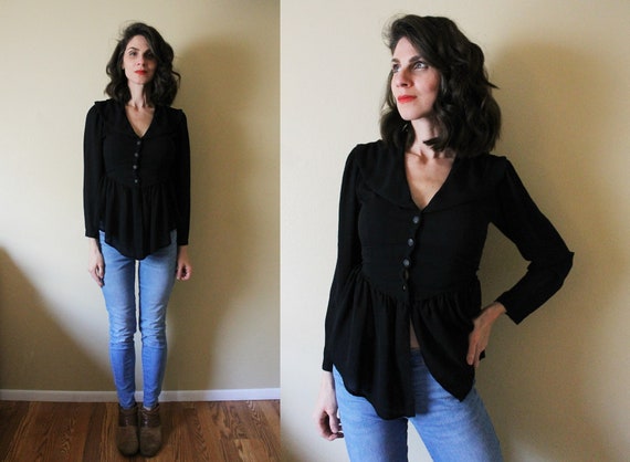 1990s Black Blouse / Black 90s Blouse / 90s Black