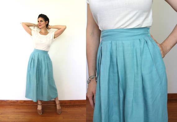 Vintage Linen Midi Skirt / 90s Midi Skirt / 1990s… - image 1