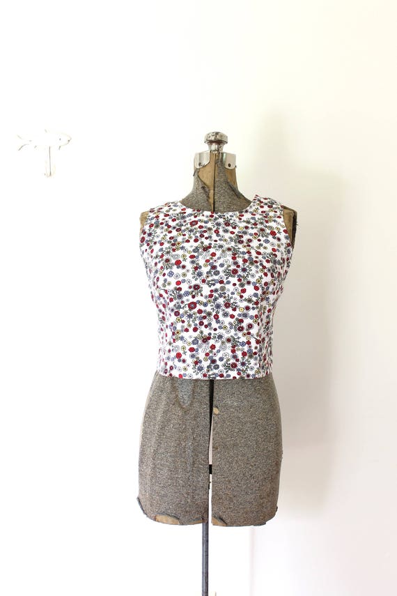 90s Crop Top / 1990s Cotton Floral Button Back 19… - image 2