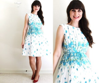 50s Dress / 1950s 1960s Dress / 50s Floral Garden Party Dress