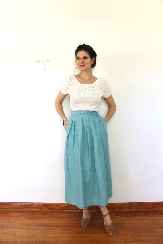 Vintage Linen Midi Skirt / 90s Midi Skirt / 1990s… - image 4
