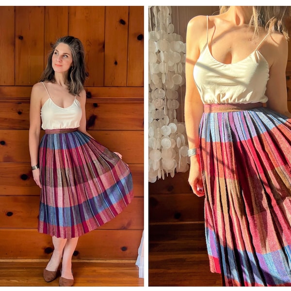 70s Nifty Buffalo Shadow Plaid Flare Skirt SZ 7