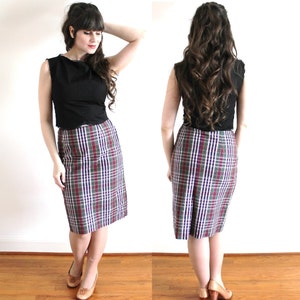 1960s Plaid Skirt / Plaid 60s Pencil Skirt