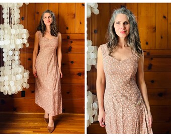 Vestido floral dos anos 90 / Vestido floral neutro marrom caramelo dos anos 90