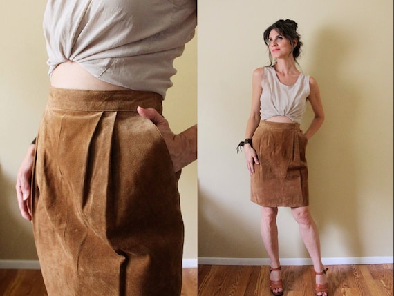 Vintage Suede Skirt / 1990s Suede Skirt / 90s Brow