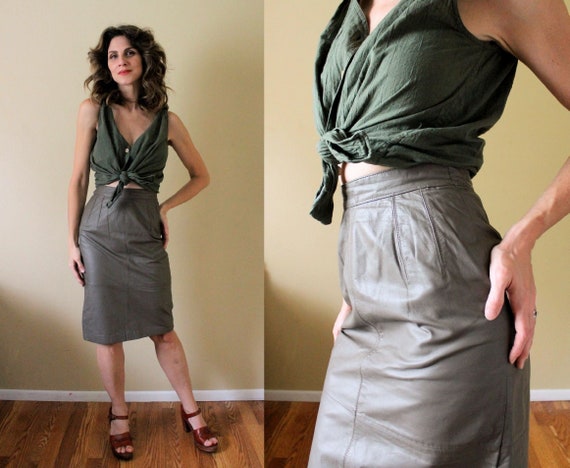 1980s Gray Pencil Skirt / 1980s 80s High Waisted … - image 1