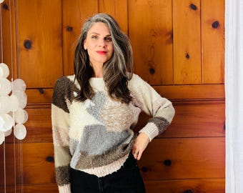 Vintage 1980s Neutral Abstract Sweater / 80s  Knit Sweater