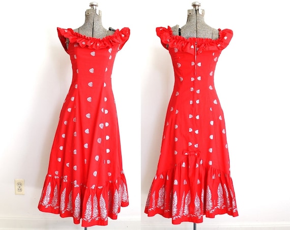 1950s Dress / 50s Hawaiian Dress / Red Hawaiian Wi