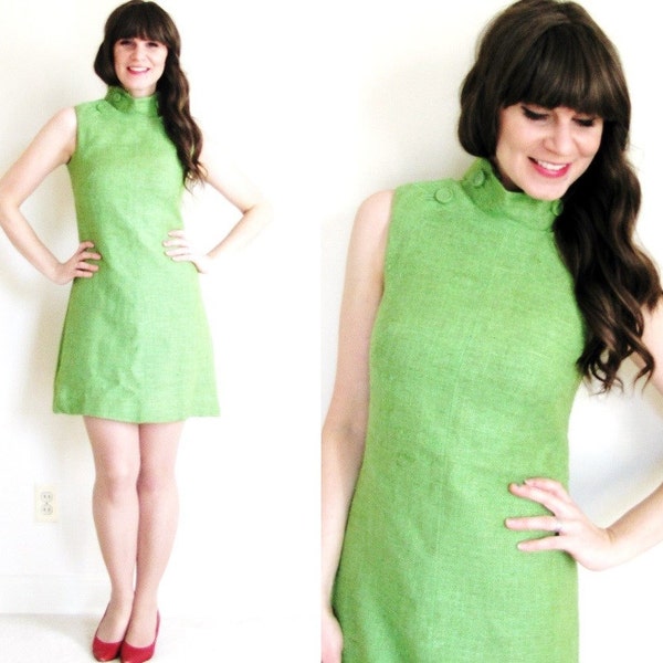 Avocado Green Dress / 60s Mod Dress