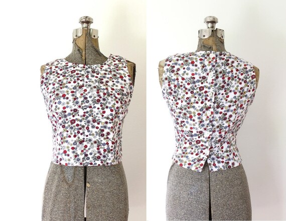 90s Crop Top / 1990s Cotton Floral Button Back 19… - image 1