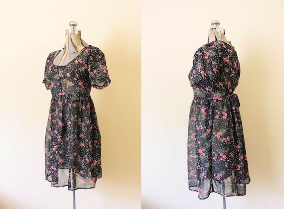 90s Babydoll Dress / 1990s Dress / 1990s Dark Flor