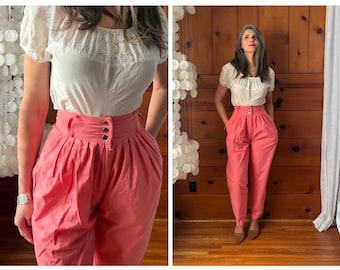 1980s Coral Pink Pants / 80s Pants / 1980s 90s High Rise Balloon Pants