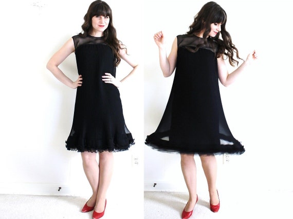 60s Dress / 1960s Black Cocktail Dress / Black 60s