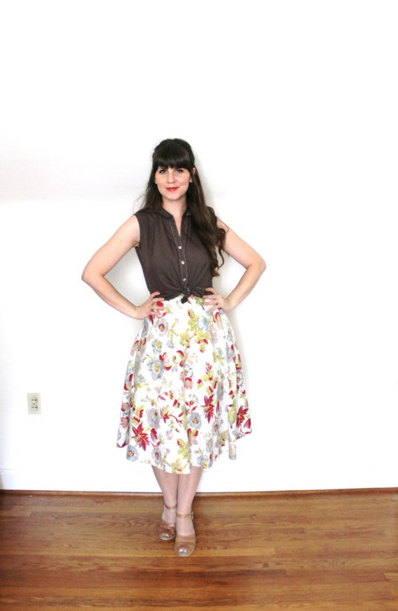 1950s Skirt / Floral 50s Full Skirt - image 5