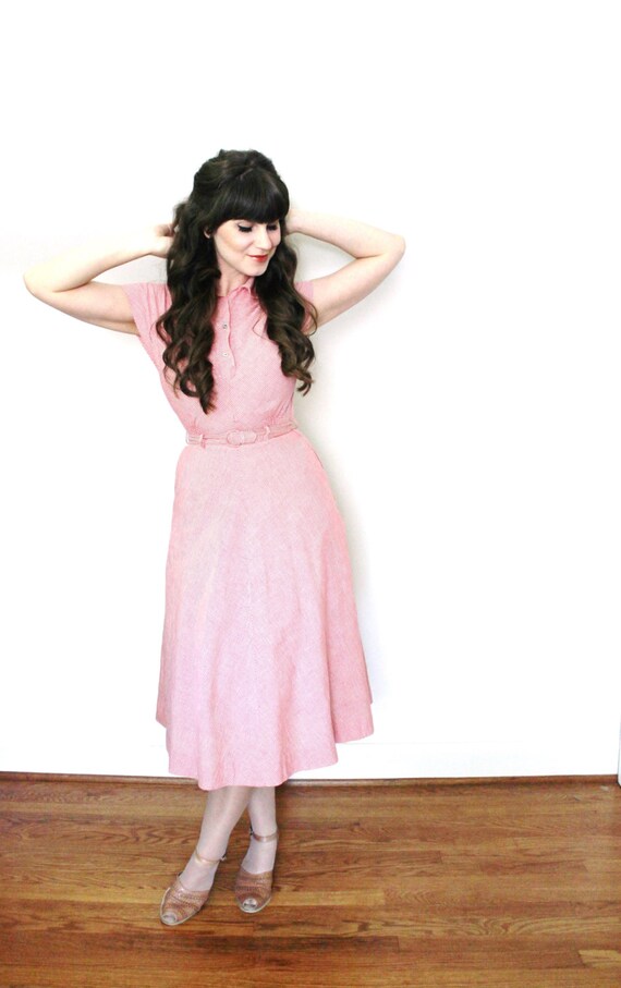 1940s Dress / 40s Dress / 1940s Red Cotton Day Dr… - image 2