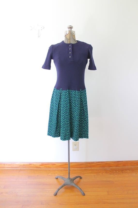 60s Scooter Dress / 1960s Blue Paisley Knit Mini … - image 2