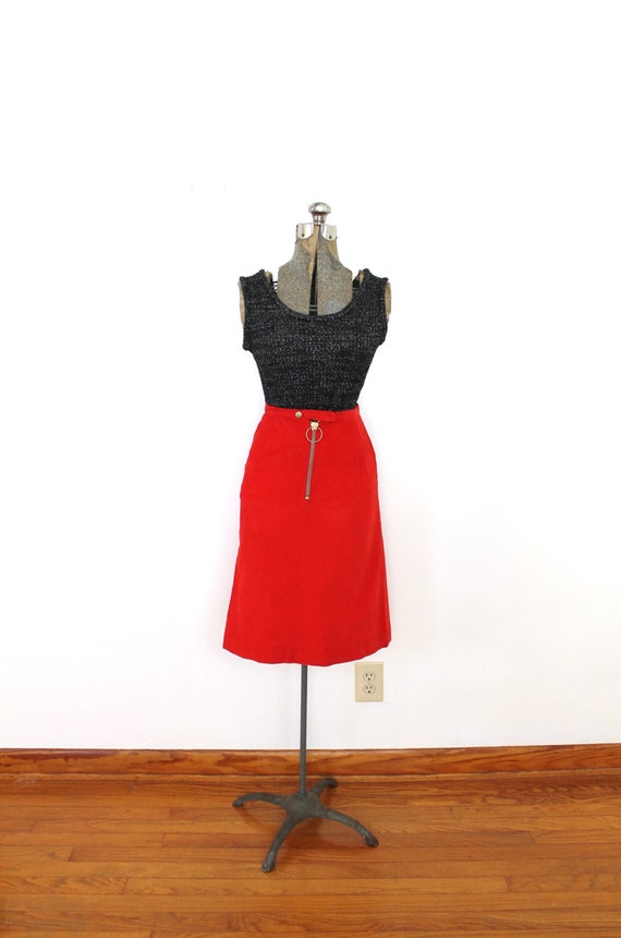 60s Mod Skirt / 1960s Red Mod High Waisted Corduroy Skirt