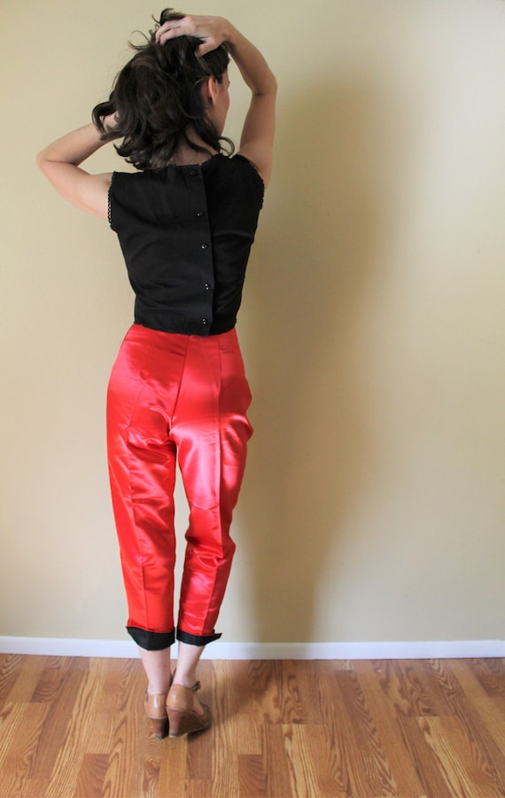 1950s Satin Capri Pants / 1950s Hollywood High Waist … - Gem