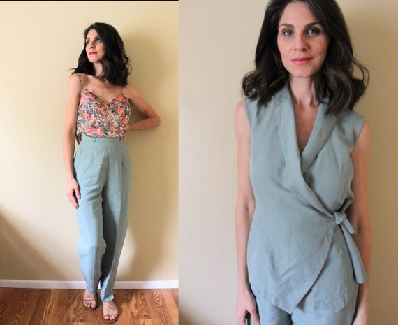 Vintage 1990s Linen Suit / 90s Linen Two Piece Tro