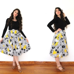 1950s Style 80s Skirt / 1980s Skirt / 80s 50s Full Jungle Leopard Print Black and White Skirt