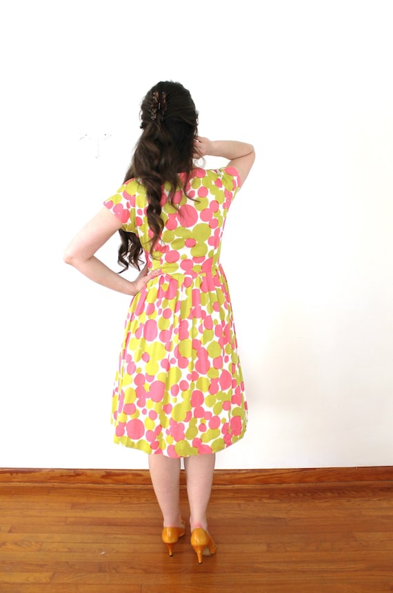 50s Dress / 1950s Pink and Chartreuse Bubble Polk… - image 5