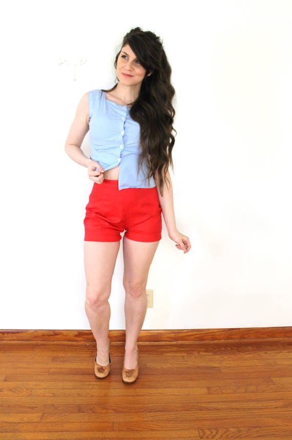 60s Red Shorts / 1950s 1960s Red High Waisted Shor