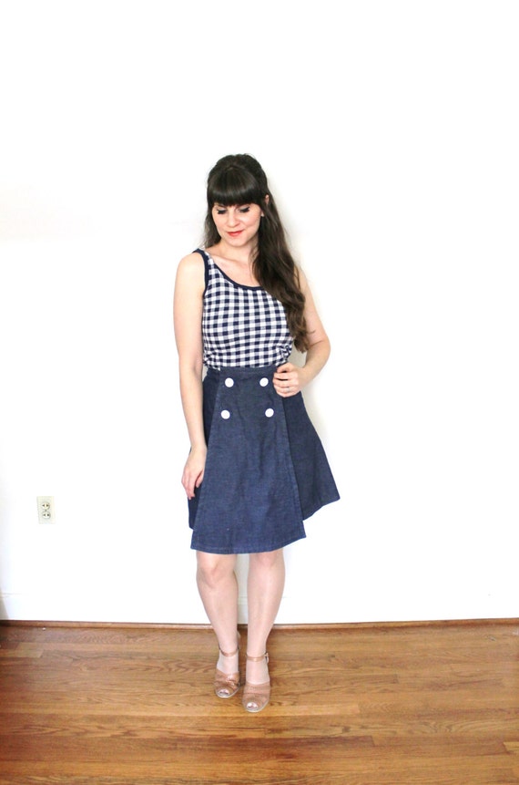 1960s Denim Skirt / 60s Nautical Sailor High Wais… - image 3