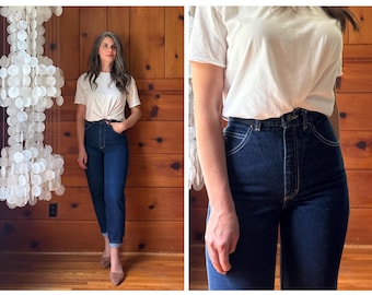 1980s Dark Wash Jeans / 1980 80s High Rise Dark Straight Slim Denim