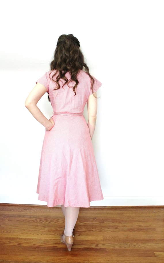 1940s Dress / 40s Dress / 1940s Red Cotton Day Dr… - image 4