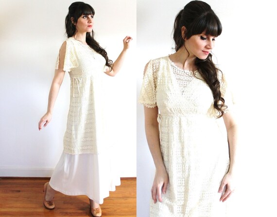 Edwardian 70s Wedding Dress / 1970s Edwardian Styl