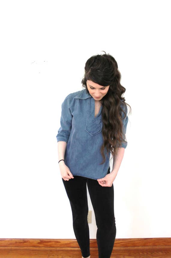 70s Denim Blouse / 1970s Blue Denim Boho Tunic - image 3