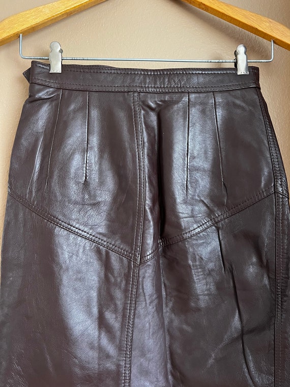 1980s Brown Leather Skirt / 80s Wrap Leather Skir… - image 5