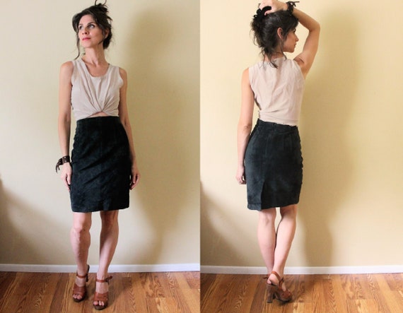 80s Suede Pencil Skirt / 1990s 1980s Suede Skirt /