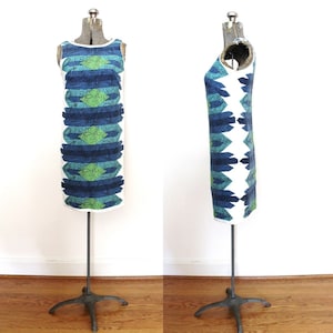 60s Mod Dress / 1960s Linen Screen Printed Dress / 60s Tropical Shift Dress