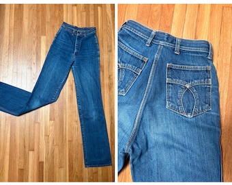1970s Bootcut Jeans / Vintage 70s Jeans / 1970s Dark Wash High Rise Jeans