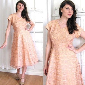 50s Dress / 50s Lace Dress / Blush Pink Dress