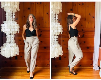1980s Black and White Dress Pants / 80s Pull On Pleated Pants