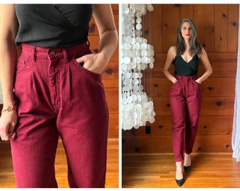 1980s Vintage Red Denim Pants / 80s Red Pleated Pants