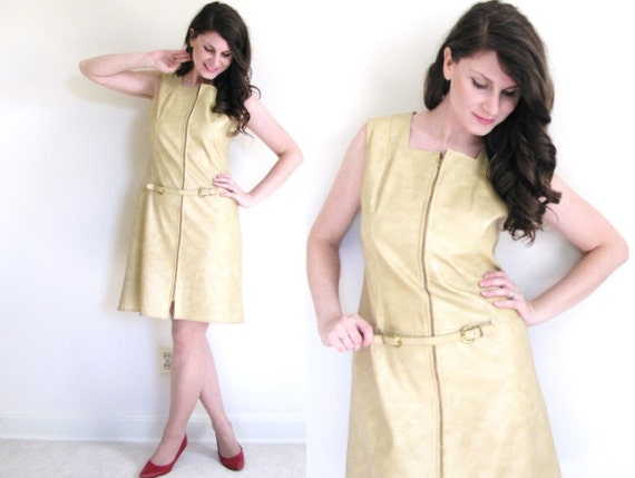 60s Faux Leather Dress / 60 gogo Dress / 1960s Pl… - image 1