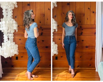 1990s Dark Jeans / 80s 90s Vintage Dark High Rise Denim